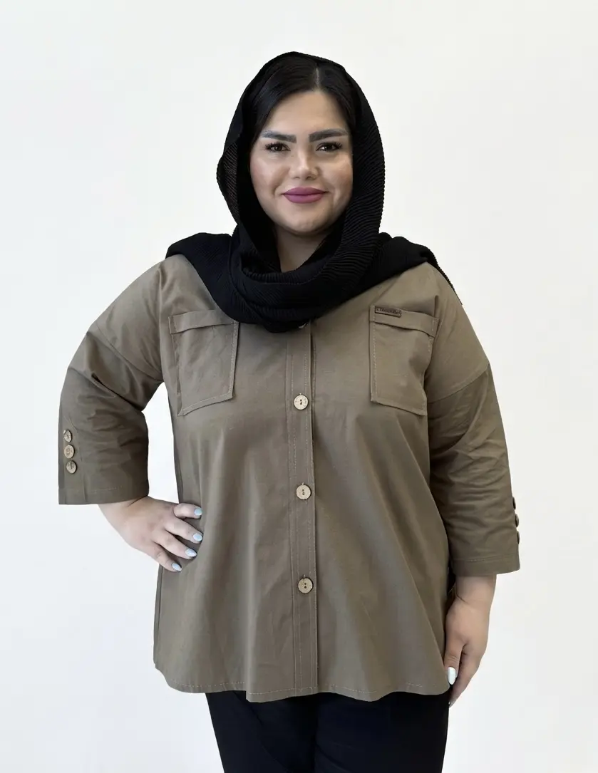 شومیز لینن استین سه دکمه سایز بزرگ زنانه